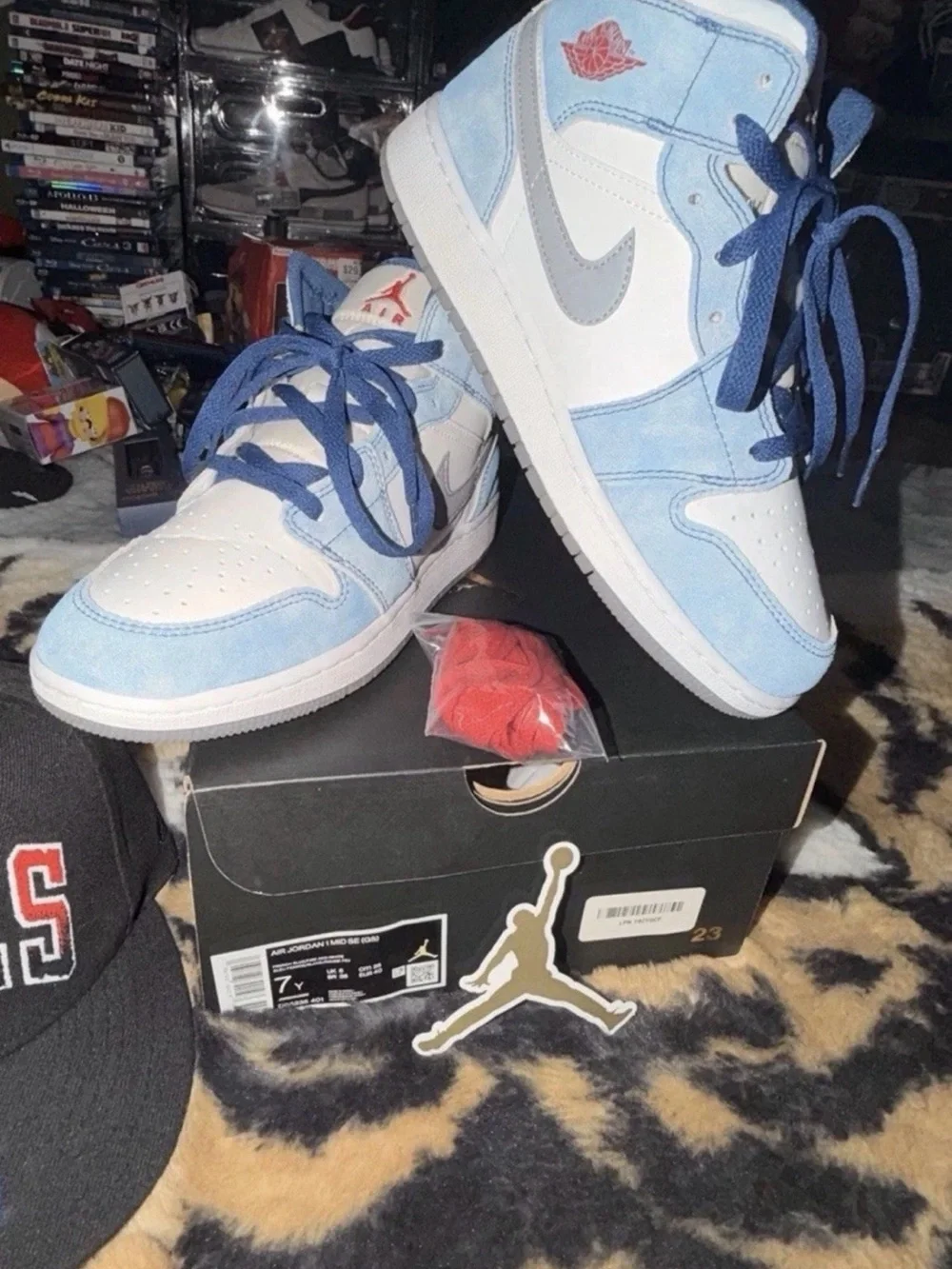 Jordan Air 1 Mid White and Light Blue Suede